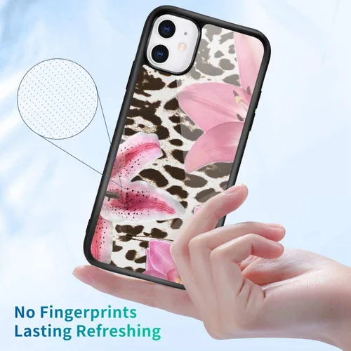 Vista 4 de Funda para iPhone 15 con estampado de leopardo negro y lirio rosa para iPhone 15, funda protectora de TPU con parte trasera dura, a prueba