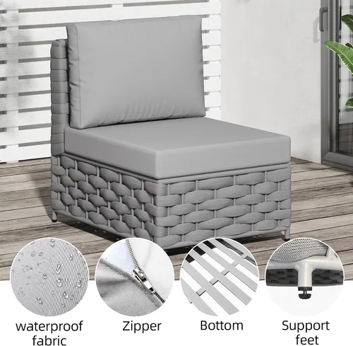 Vista 4 de TWT Sofá individual modular para exteriores con cojín grueso, gris claro Cuerda Textilene Gris Claro W/Cojín Gris Claro