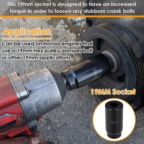 Vista 3 de Yoursme 0.748 in Armónico Equilibrador Socket 3,034.646 & 1.969 in Cigüeñal Polea Soporte de llave para motores Honda y Acura