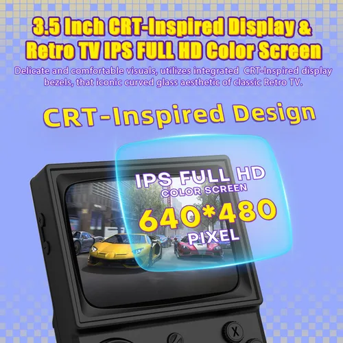 Vista 4 de R36T - Consola de juegos retro, pantalla IPS de 3.5 pulgadas, inspirada en CRT, consola de juegos portátil con más de 18000 juegos clásicos