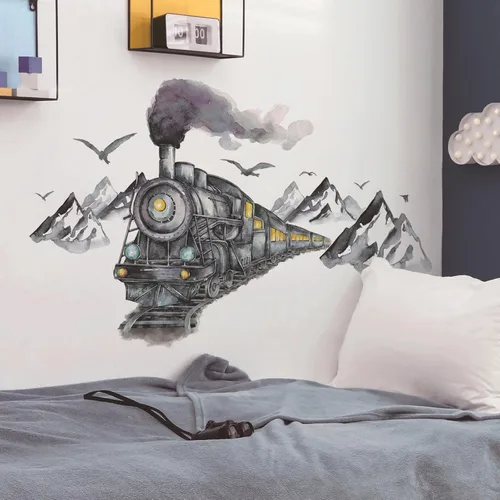 Vista 3 de Adhesivos de pared de coche de tren de tinta, calcomanías de pared 3D, autoadhesivas, extraíbles Papel tapiz decorativo decorativo para habitación