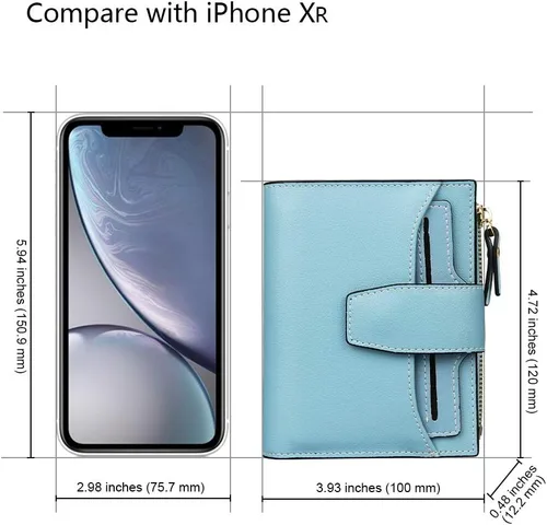 Vista 2 de FT FUNTOR RFID - Billetera de cuero para mujeres, tarjetero de mujer, pequeña billetera compacta de bolsillo con ventana para identificación