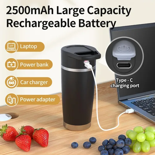 Vista 4 de Licuadora portátil con vaso aislado al vacío, licuadora personal recargable inalámbrica de 20 onzas, botella de mezcla de acero inoxidable de 120 W