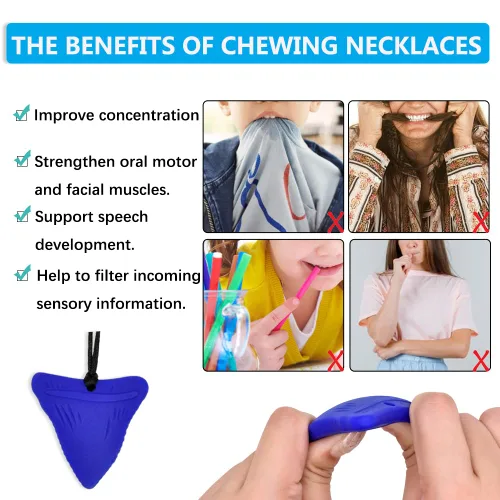 Vista 3 de Collar masticable de diente de tiburón, paquete de collar sensorial para masticar para niños con masticación, dentición, TDAH, autismo, necesidades