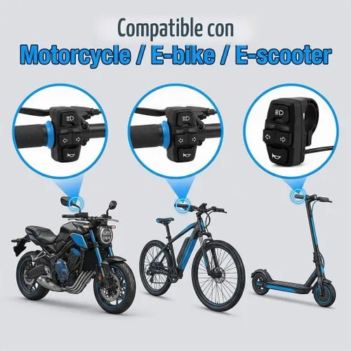 Vista 6 de QWORK® Interruptor de control de manillar de motocicleta 3 en 1 - Luz delantera, señal de giro, bocina Montaje en manillar de 22mm 7/8 pulgadas