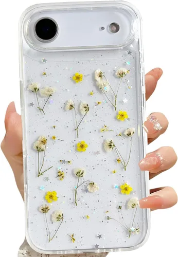 Vista 57 de LSEEKA Funda transparente para iPhone 11 con diseño de flores prensadas reales, linda y brillante, patrón floral rosa, funda protectora delgada