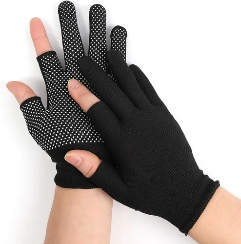 Vista 2 de 3 pares de guantes de trabajo sin dedos para hombres y mujeres, guantes de trabajo sin dedos para construcción, nailon, fitness, ciclismo, Gris