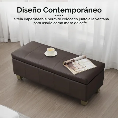 Vista 7 de WUTUTUEE Otomana de almacenamiento de piel sintética de 41 pulgadas, rectangular tapizada con puntadas, banco de almacenamiento para el extremo