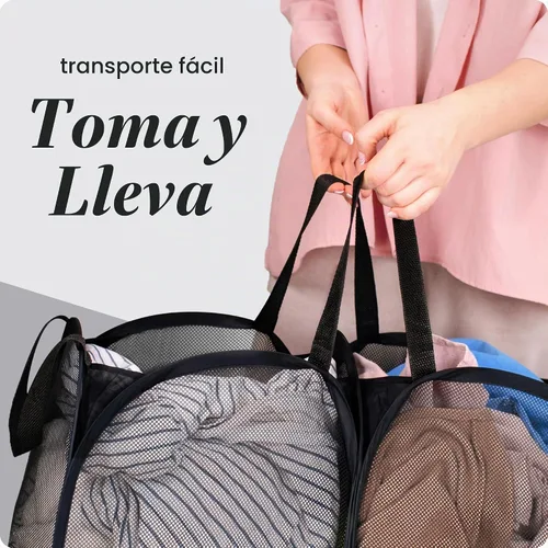 Vista 7 de Handy Laundry - Cesta desplegable doble para lavandería, cesta de malla de 2 secciones, color negro