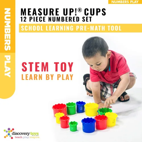 Vista 5 de Discovery Toys Tazas Measure UP! Juego educativo de apilamiento y anidación de 12 piezas numeradas Aprendizaje impulsado por niños Juguete