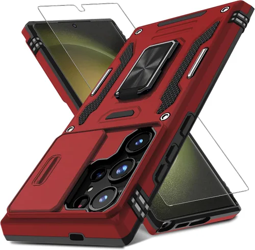Vista 19 de DEERLAMN Funda para Samsung Galaxy S23 con Cubierta Deslizante para Cámara + Protector de Pantalla (2 Paquetes), Soporte de Anillo Giratorio
