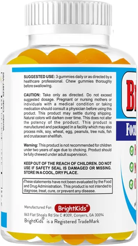 Vista 8 de BrightKids Gomitas Focus para niños y adolescentes – Gomitas cerebrales para memoria y concentración, vitaminas cerebrales Omega 3 DHA para niños