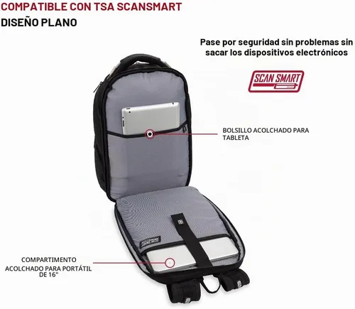 Vista 3 de SwissGear Mochila para laptop, Negro, 17 pulg.