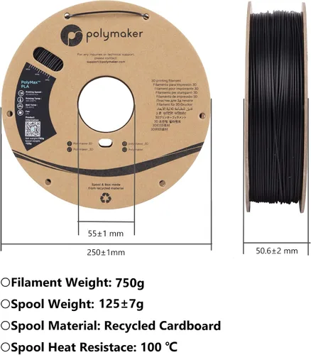 Vista 5 de Polymaker Filamento TPU 0.07 in 90A Flexible 1.65 lbs, Negro 111 - 1.75 mm 1.65 lbs Tpu90 Negro (Código hexagonal: #16161a)