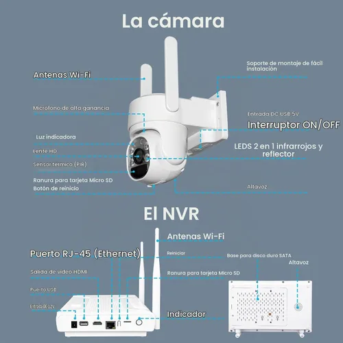 Vista 9 de xmartO Sistema de cámara de seguridad PTZ AI sin cables, kit de 4 cámaras