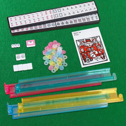 Vista 2 de Nouva American Mahjong - Juego completo de 166 azulejos blancos de calidad, 4 bastidores de colores todo en uno, juego de azulejos Western Mah Jongg
