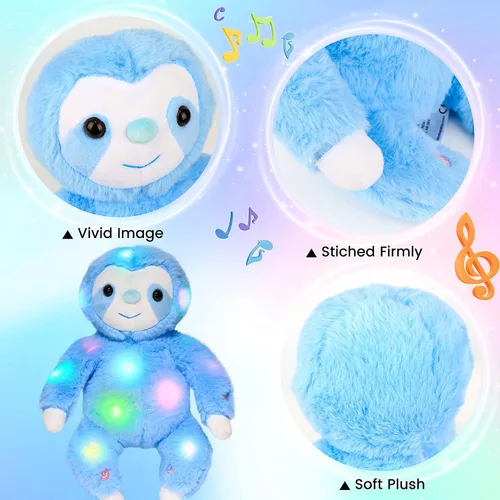 Vista 4 de Hopearl Perezoso de peluche con luces LED y música, perezoso de tres dedos flexible de felpa, con luces de noche que brillan en la oscuridad