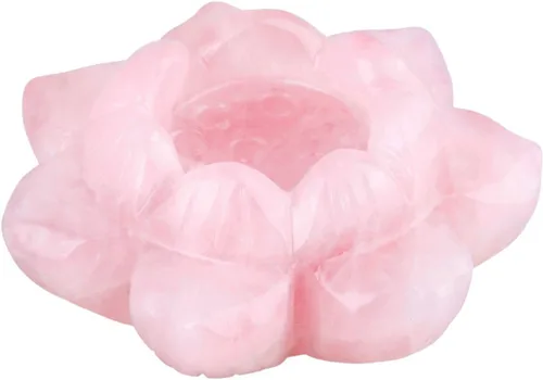 Vista 5 de SUNYIK Escultura de figura de flor de loto de piedra tallada a mano, decoración de soporte de bola de cristal curativo natural, cuarzo rosa, 2