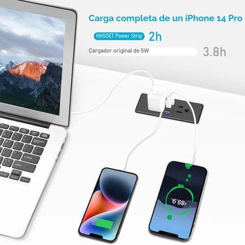 Vista 7 de HHSOET Regleta de enchufes empotrable 5 en 1 con enchufe plano, tomacorriente para muebles de carga rápida de 20W con USB, enchufe empotrable