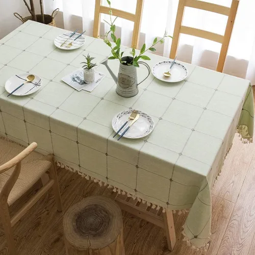 Vista 12 de Pahajim Mantel rectangular de lino rústico de algodón para cocina, comedor, con borlas, a cuadros, impermeable, rectangular, 55 x 71 pulgadas, 4-6