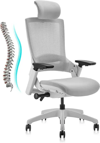 Vista 19 de CLATINA - Silla ejecutiva ergonómica giratoria, con reposabrazos 3D de altura ajustable y respaldo lumbar, tapizada, ideal para hacer trabajos