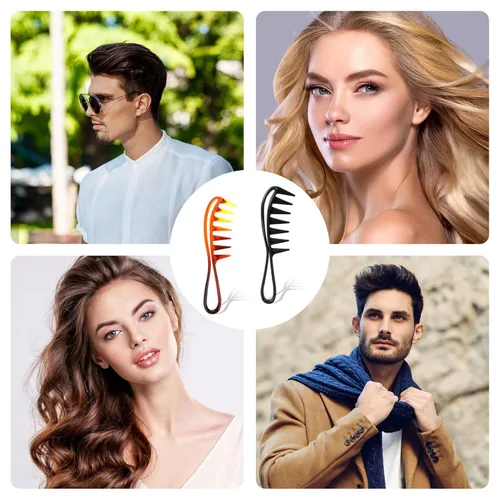 Vista 7 de 2 peines de dientes grandes, peine para cepillar rizos de dientes anchos, cepillo de pelo rizado de plástico duradero para mujeres, herramientas