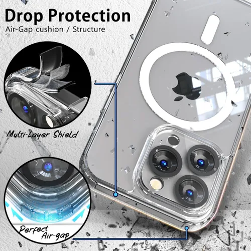 Vista 5 de Funda para iPhone 15 Pro, transparente, híbrida, a prueba de golpes, resistente [compatible con accesorios Magsafe], juego de fundas todo en uno