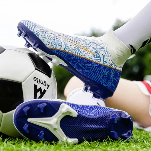 Vista 5 de Zapatos de fútbol para hombre, tacos de fútbol altos, con cordones, antideslizantes, para exteriores, AGFG, béisbol, lacrosse, rugby, botas