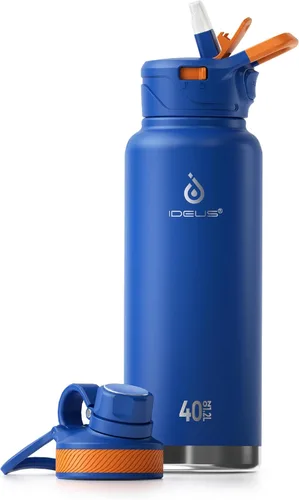 Vista 13 de IDEUS Botella de agua aislada de 12 onzas, botella de agua aislada de acero inoxidable para la escuela, botellas aisladas con pajitas a prueba