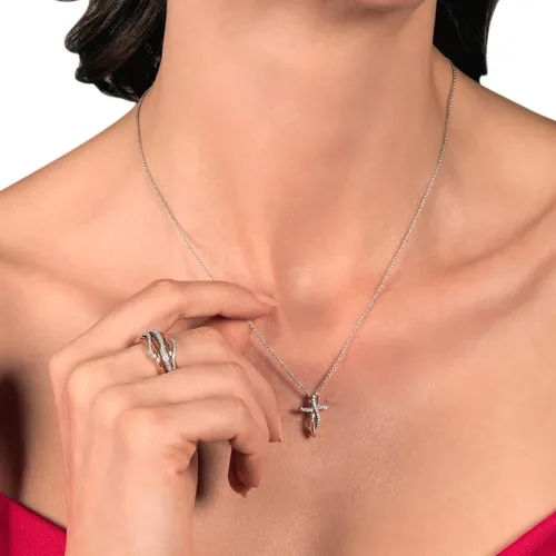 Vista 6 de Jewelili Anillo de plata de ley chapada en oro rosa de 110 quilates con diamantes blancos naturales