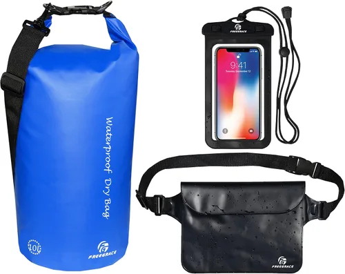 Vista 8 de Freegrace - Juego de 3 bolsas secas impermeables, bolsa seca con 2 cierres y correa de hombro desmontable; bolsa de cintura y funda para teléfono