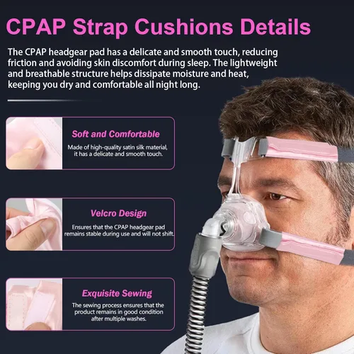 Vista 5 de Paquete de 8 correas faciales CPAP, almohadillas de satén CPAP para mascarilla, fundas universales para la apnea del sueño, suministros de cojín