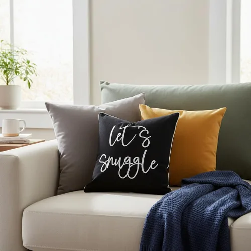Vista 2 de Sunkifover Let's Snuggle - Funda de almohada decorativa, 18 x 18 pulgadas, algodón bordado en blanco y negro, funda de almohada para cama