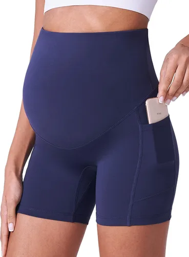 Vista 19 de POSHDIVAH Pantalones cortos de maternidad para mujer de 5 pulgadas 2 piezas negro