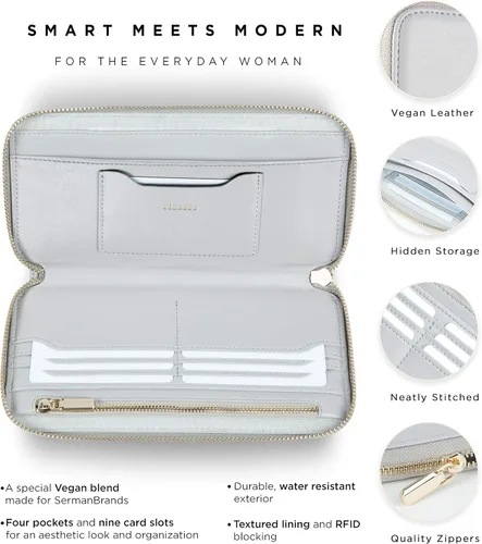 Vista 4 de SERMAN BRANDS Carteras clásicas para mujer con bloqueo RFID. Cartera con tarjetero para teléfono