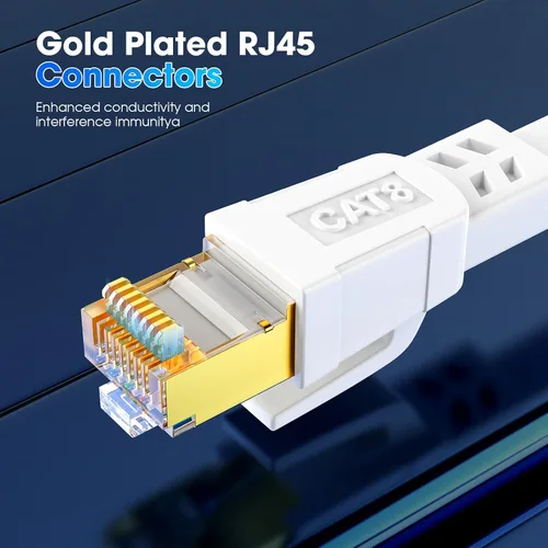 Vista 4 de Cable Ethernet Cat 8 de 1.5 pies, cable de red LAN Cat8 de alta velocidad, cable de conexión plano RJ45 de 40 Gbps 2000 MHz para computadora