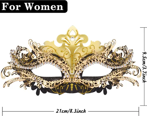 Vista 3 de SIQUK Máscaras de máscaras de metal veneciano para parejas, máscara de disfraz de Halloween, máscara de Mardi Gras para parejas, mujeres y hombres