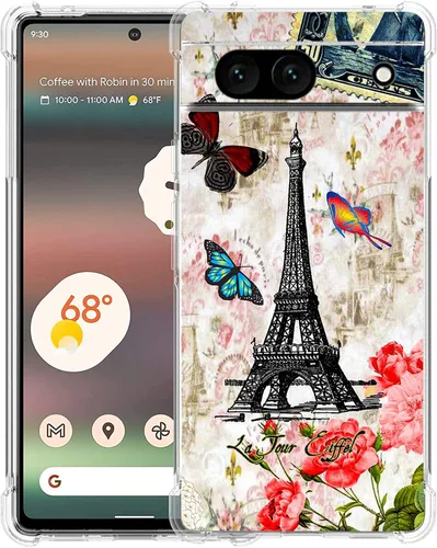 Vista 15 de Funda para Google Pixel 7a, diseño de mariposas azules, rosas, protección contra caídas, a prueba de golpes, TPU de cuerpo completo, resistente a
