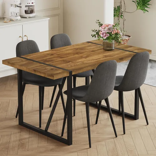 Vista 8 de Juego de mesa de comedor rústica de 5 piezas para 4 personas, mesa de comedor rectangular de madera moderna de mediados de siglo de 55 pulgadas