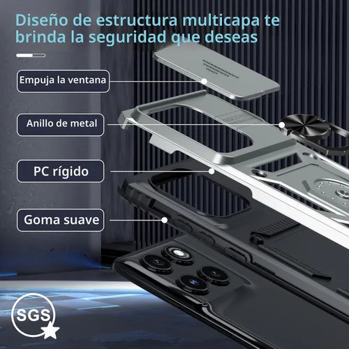 Vista 4 de Janmitta Funda Compatible con Moto Edge 2025 con Cubierta Deslizante Integrada para Lente de Cámara + Soporte de Anillo para Dedo con Función