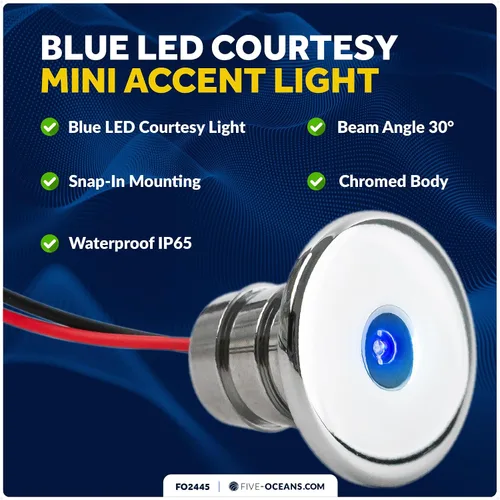 Vista 2 de Five Oceans Luces LED marinas de cortesía, mini luz de acento, interior redondo de lujo para barco, cubierta, cabina, LED azul, para pontón, velero