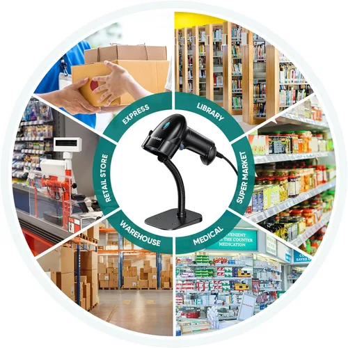 Vista 8 de Escáner de código de barras con soporte, Inventario con cable USB 2D 1D Escáner de código QR para computadora POS MAC con escaneo automático