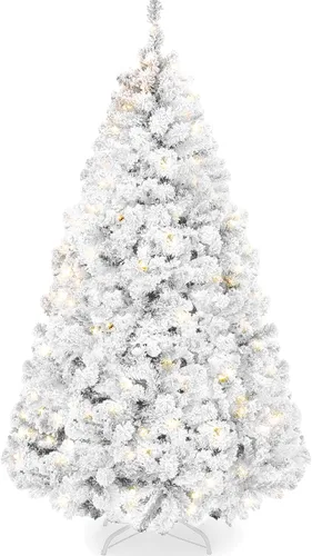 Vista 12 de Best Choice Products - Árbol de Navidad artificial preiluminado de 7.5 pies con nieve artificial, pino, 2-en-1 luces LED blancas y multicolor, Verde