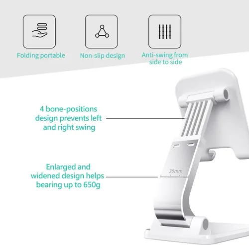 Vista 5 de Aotedor Soporte ajustable para teléfono de escritorio, diseño ergonómico, portátil, manos libres, compatible con iPhone y Samsung