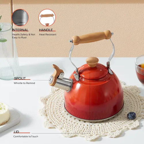 Vista 25 de ROCKURWOK - Tetera de estufa, tetera con mango ergonómico de tacto frío, tetera de acero inoxidable de grado alimenticio, tetera de estufa, tetera