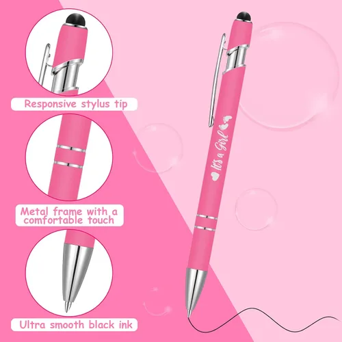 Vista 3 de Nuanchu 48 bolígrafos retráctiles para baby shower, con texto en inglés "It's a Boy Girl", bolígrafos de gel retráctiles de tinta negra, bolígrafos