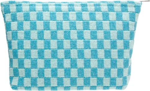 Vista 14 de PAZIMIIK Bolsa de Maquillaje a Cuadros para Bolso Portátil con Cremallera, Estuche Pequeño de Cosméticos para Accesorios de Viaje, Azul Ártico
