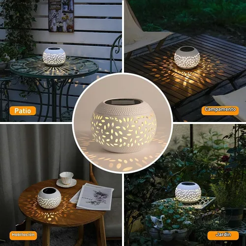 Vista 6 de Faroles solares de mesa impermeables para exteriores, lámpara LED de metal blanco, luz de mesa, lámpara decorativa para escritorio