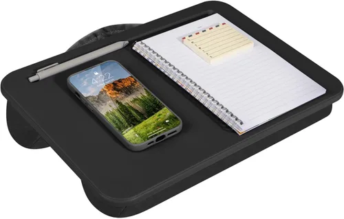 Vista 11 de LAPGEAR Escritorio compacto – Aqua Sky, se adapta a portátiles de 14" Microbead Cushion, Built-In Pencil Slot, Carry Handle, Fits Standard
