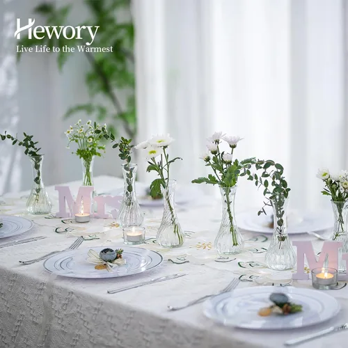 Vista 2 de Hewory Juego de 12 jarrones de cristal pequeños para flores, jarrones transparentes a granel, bonitos jarrones de vidrio para centros de mesa, mini